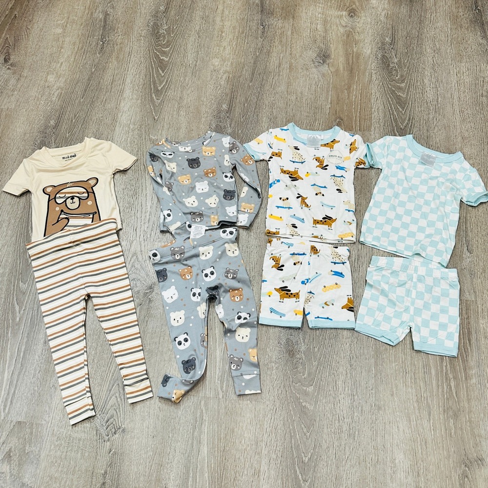 Mick Mack‎ Toddler Pajama Set Bundle 12M Bears Dogs Checkered 4 Sets 8 Pieces